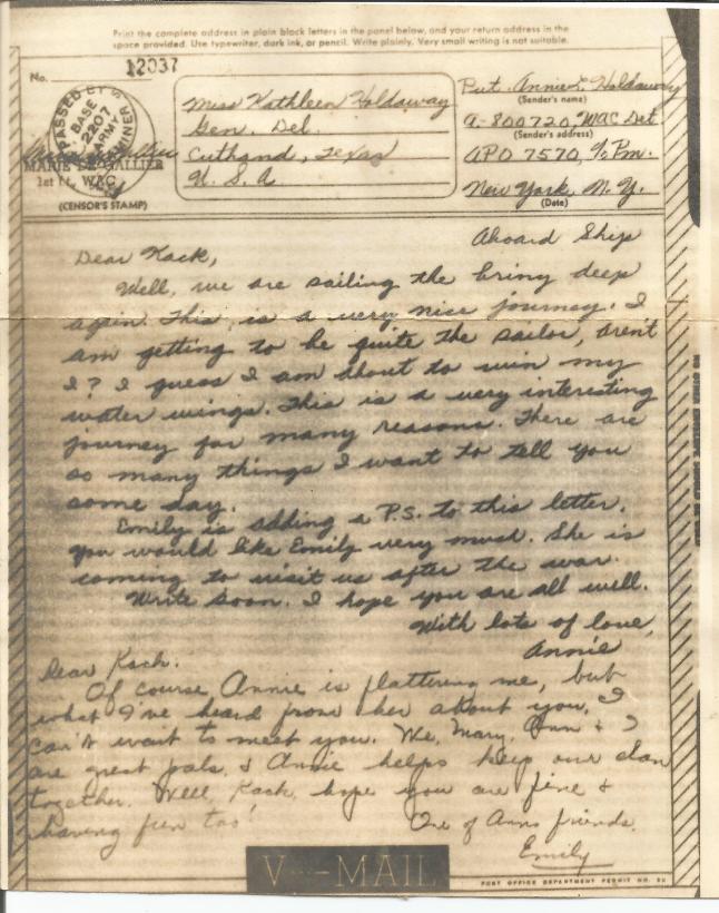 V Mail from on board from Neekie and Emily