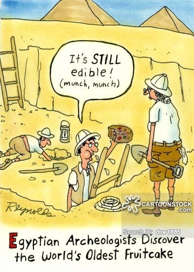 Egyptian archaeologists discover the world's oldest fruitcake.